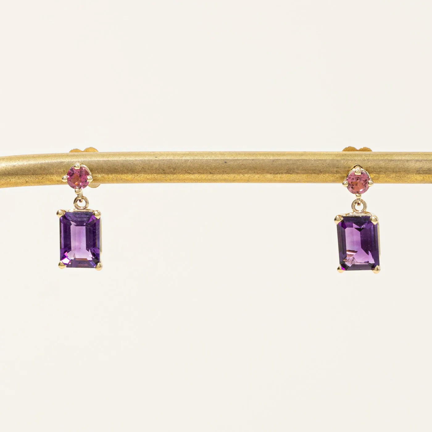 100 Ways Jewelry 100 Ways' Amethyst & Tourmaline Drop Earrings | 1.84ctw, 0.26ctw |