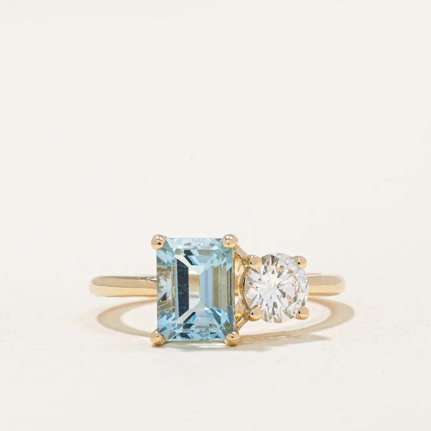 100 Ways Jewelry 100 Ways' Aquamarine & Diamond Toi et Moi Ring | 1.30ct, 0.54ct | SZ 6.75 |