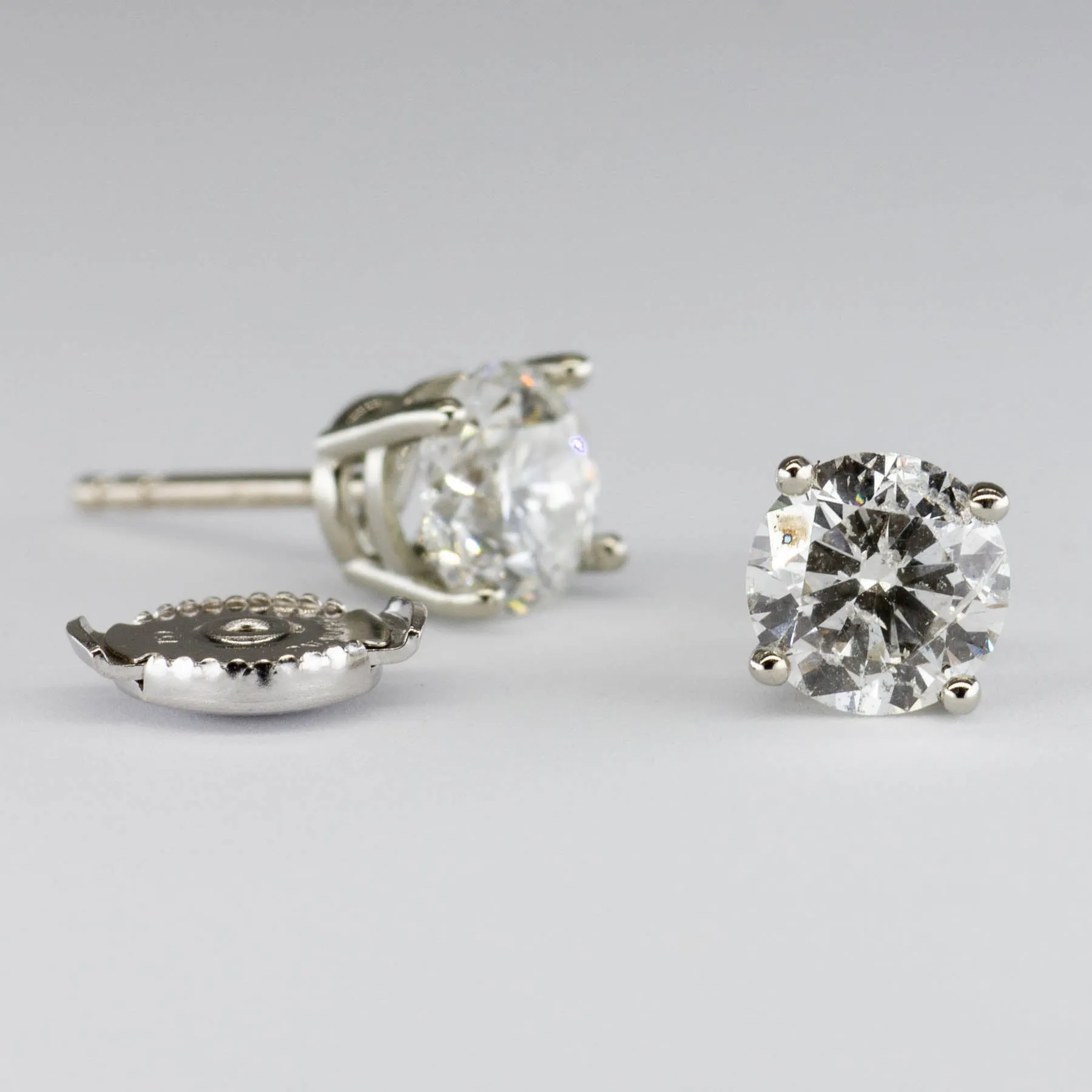 100 Ways Jewelry '100 Ways' Classic Solitaire Diamond Guardian Back Stud 18k Earrings | White Gold | 1.44ctw |