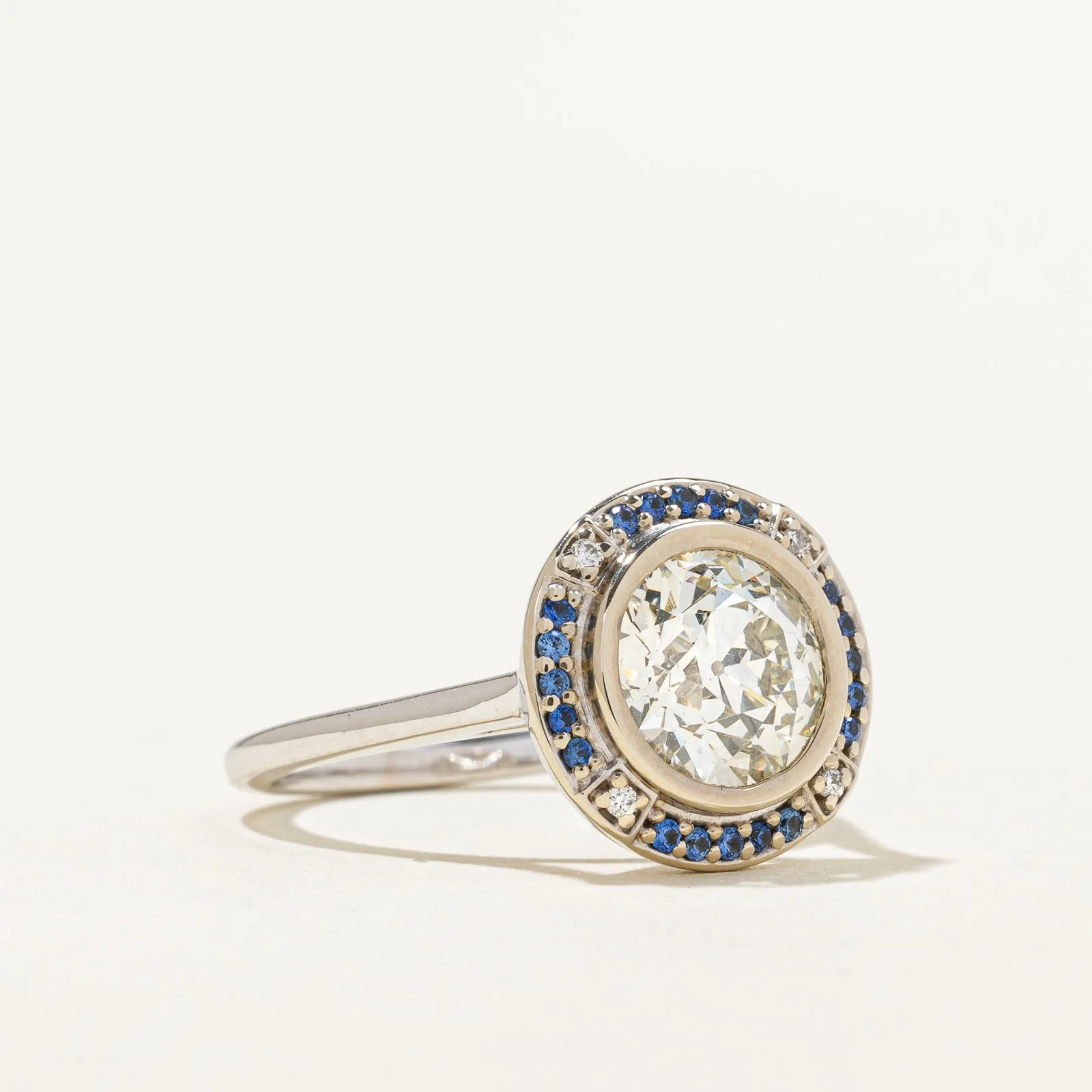 100 Ways Jewelry '100 Ways' Diamond & Sapphire Halo Engagement Ring | 2.04ctw, 0.25ctw | SZ 7 |