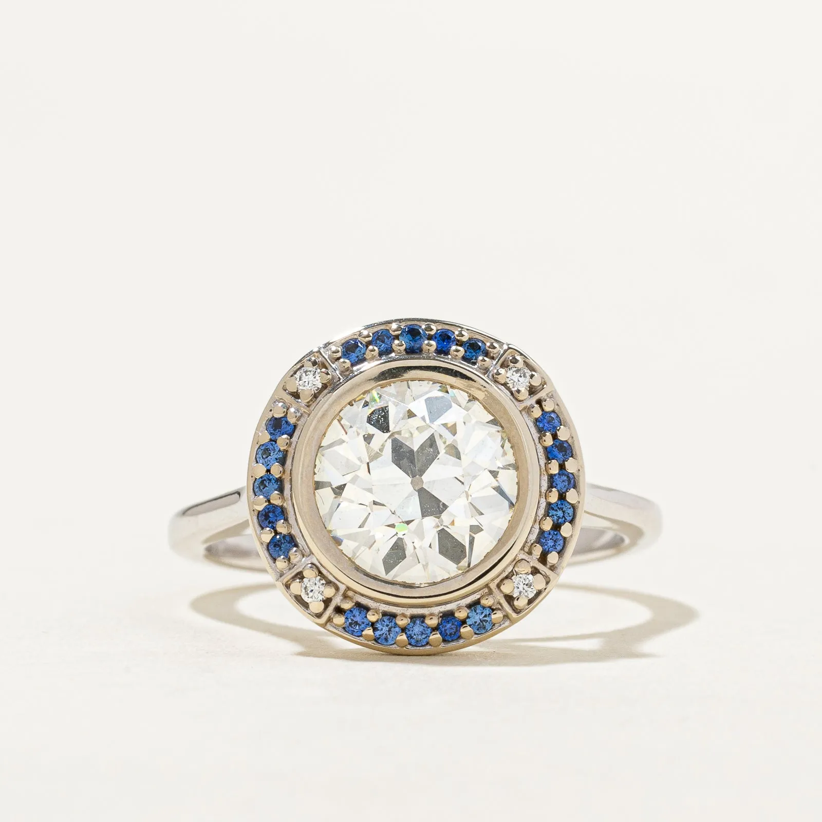 100 Ways Jewelry '100 Ways' Diamond & Sapphire Halo Engagement Ring | 2.04ctw, 0.25ctw | SZ 7 |