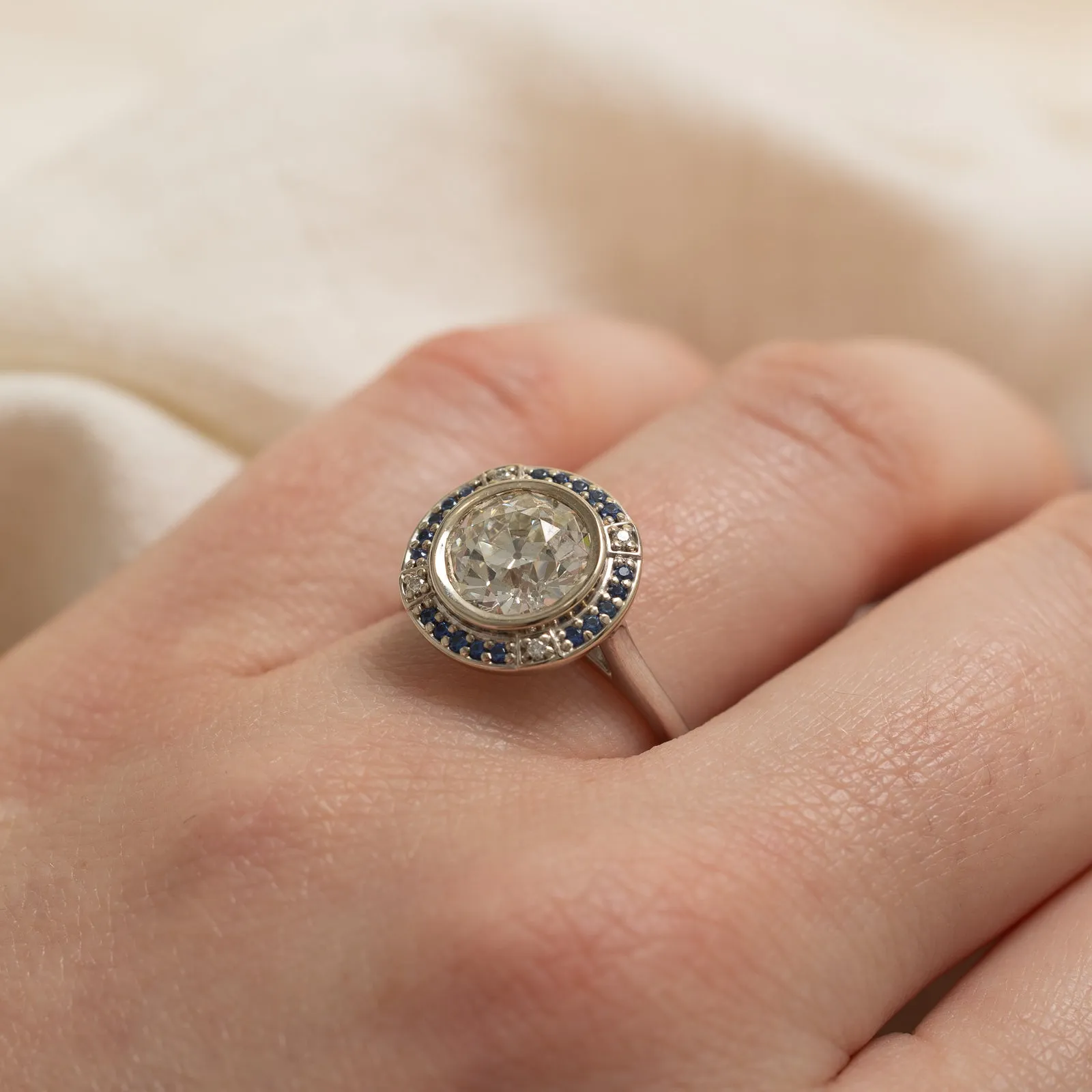 100 Ways Jewelry '100 Ways' Diamond & Sapphire Halo Engagement Ring | 2.04ctw, 0.25ctw | SZ 7 |