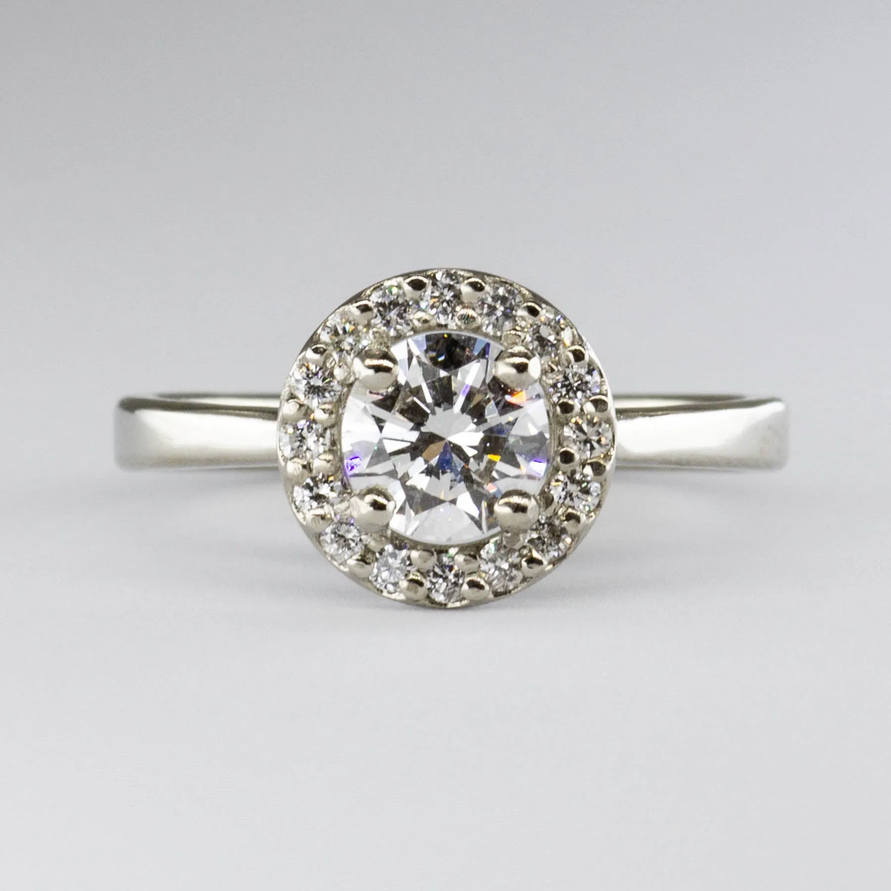 100 Ways Jewelry '100 Ways' GIA Certified Diamond Halo 18k Ring | 0.71 ct SI1 G, 0.16ctw | SZ 5.75