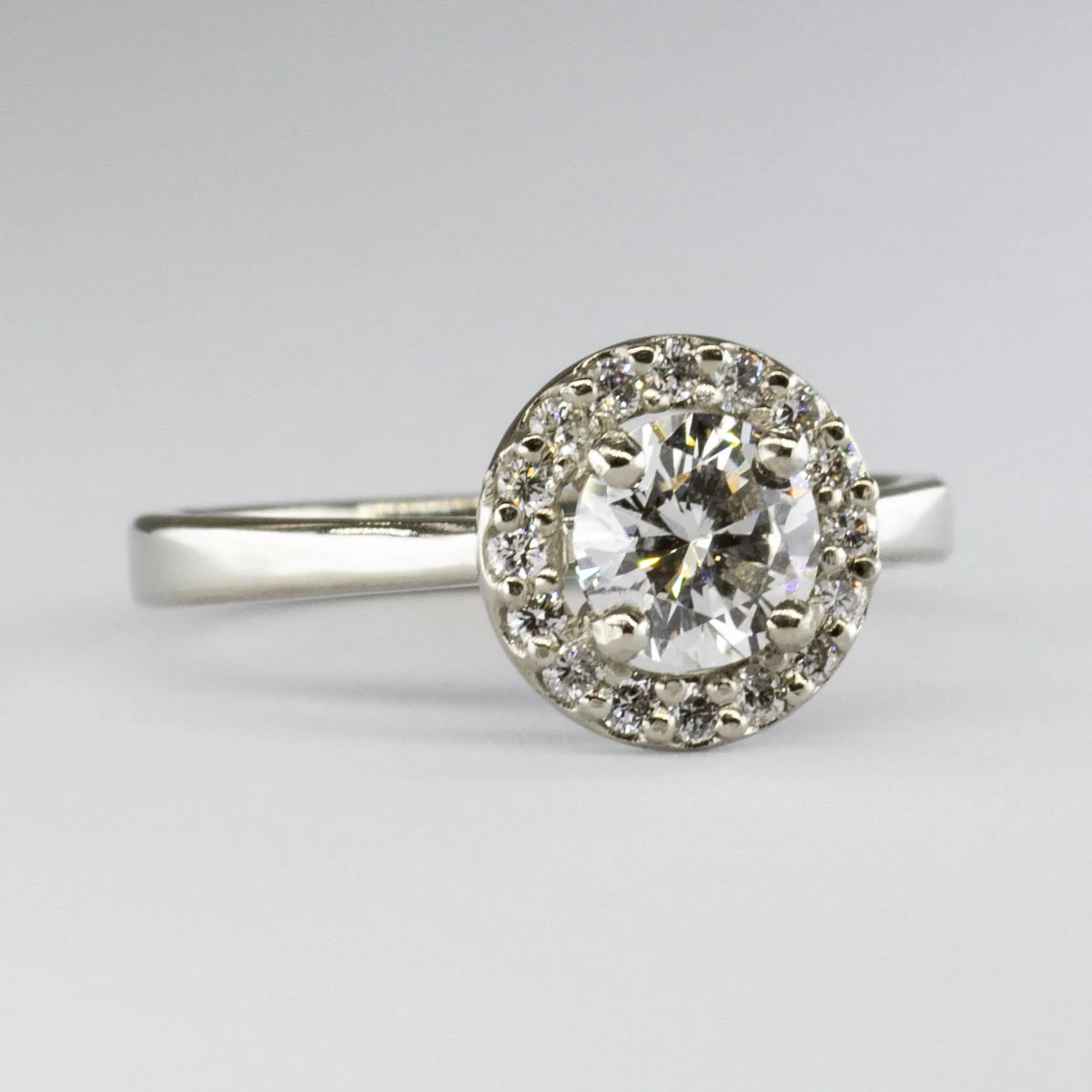 100 Ways Jewelry '100 Ways' GIA Certified Diamond Halo 18k Ring | 0.71 ct SI1 G, 0.16ctw | SZ 5.75