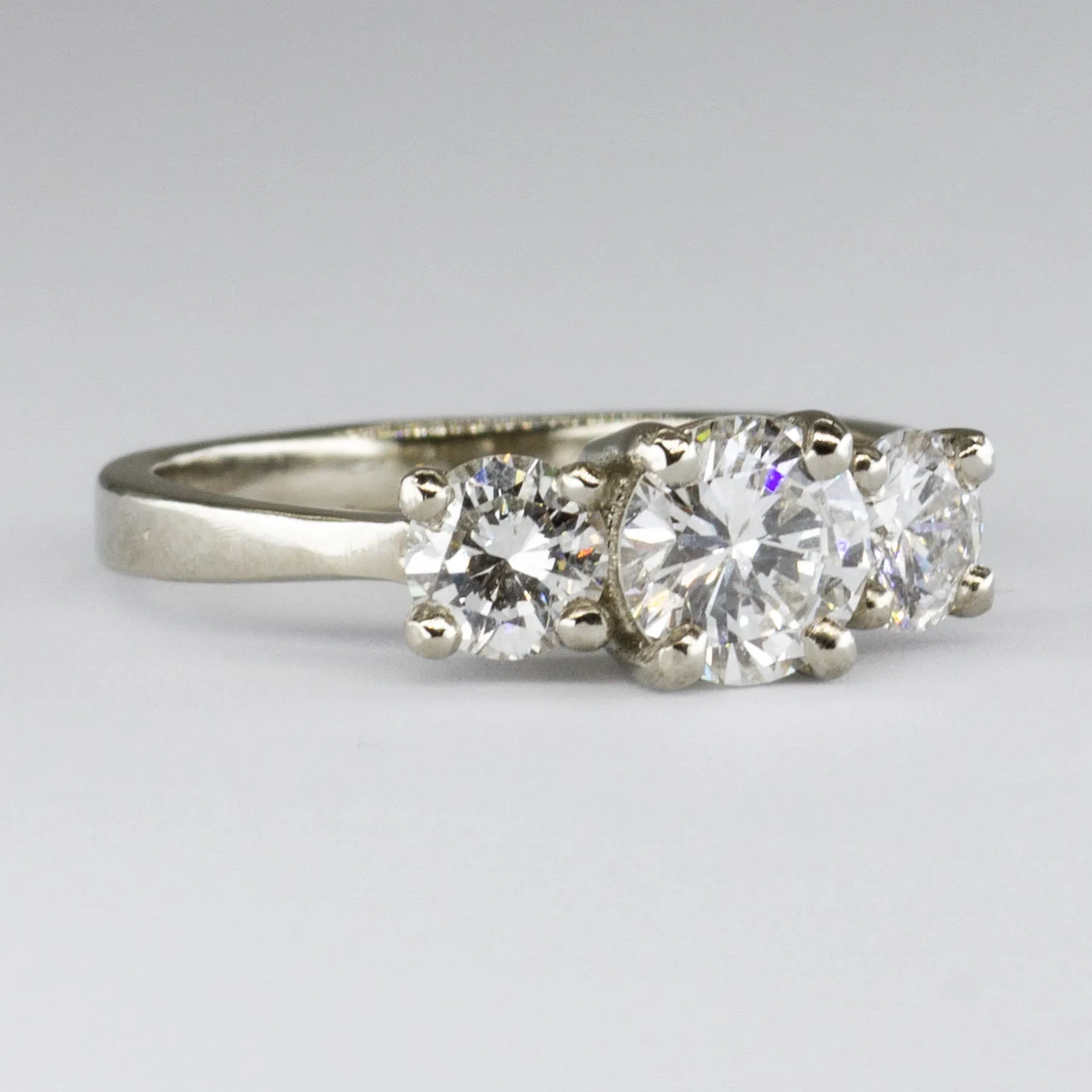 100 Ways Jewelry '100 Ways' GIA Certified Three Stone Diamond 18k Ring | 0.71 ctw SI1 E, 0.62 ctw | SZ 5.75