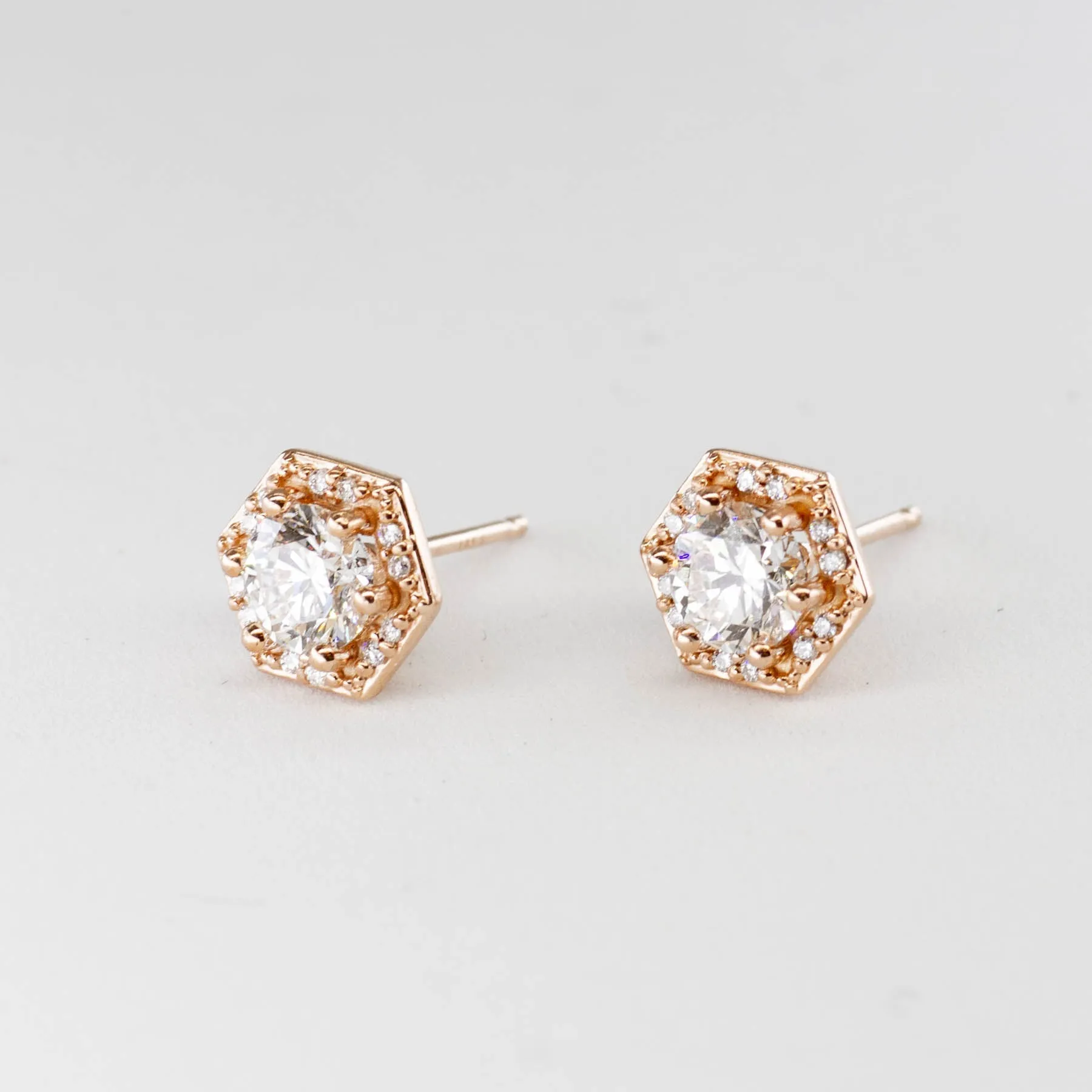 100 Ways Jewelry 100 Ways' Hexagon Halo Diamond Stud Earrings in Rose Gold | Canadian Diamonds | 1.05 ctw