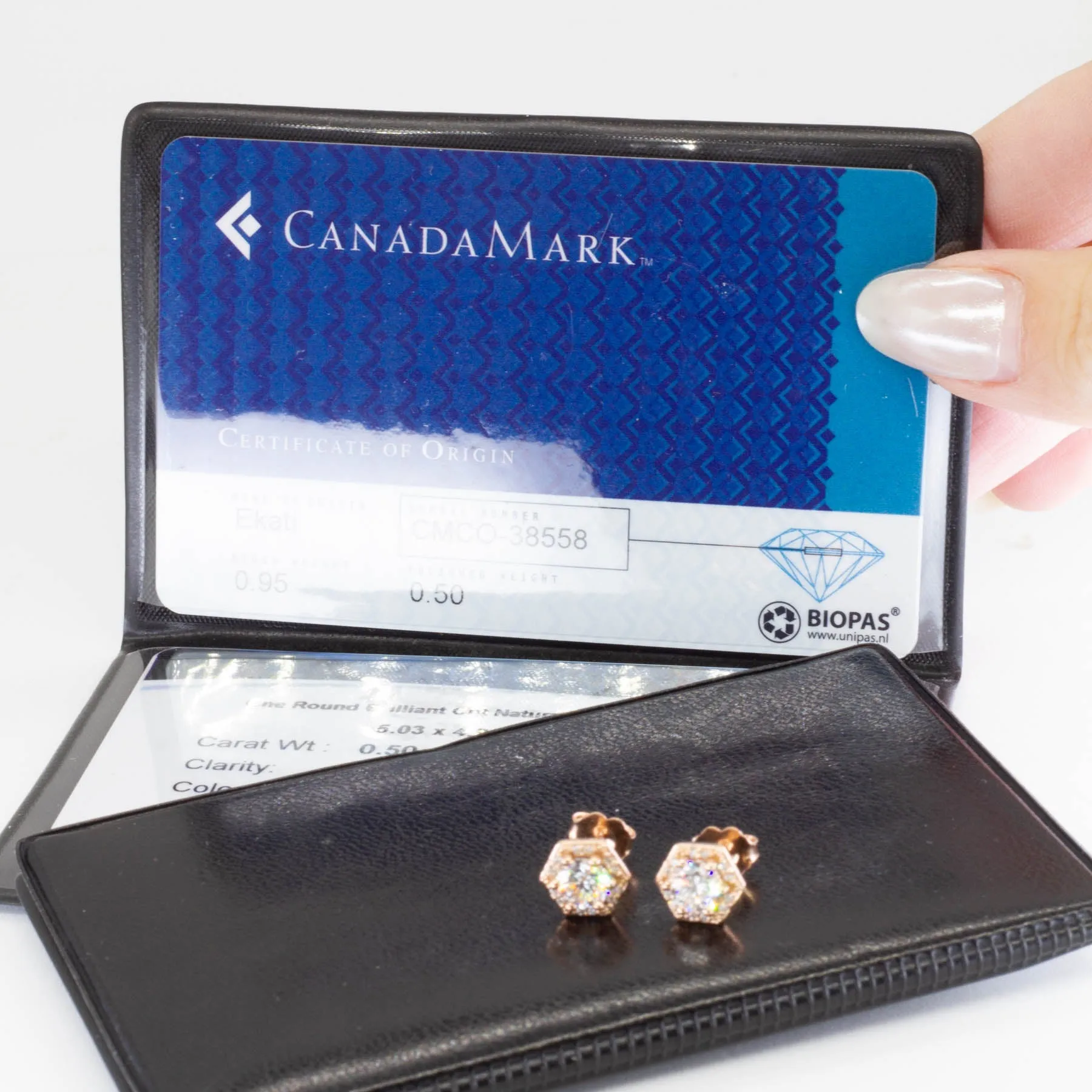 100 Ways Jewelry 100 Ways' Hexagon Halo Diamond Stud Earrings in Rose Gold | Canadian Diamonds | 1.05 ctw