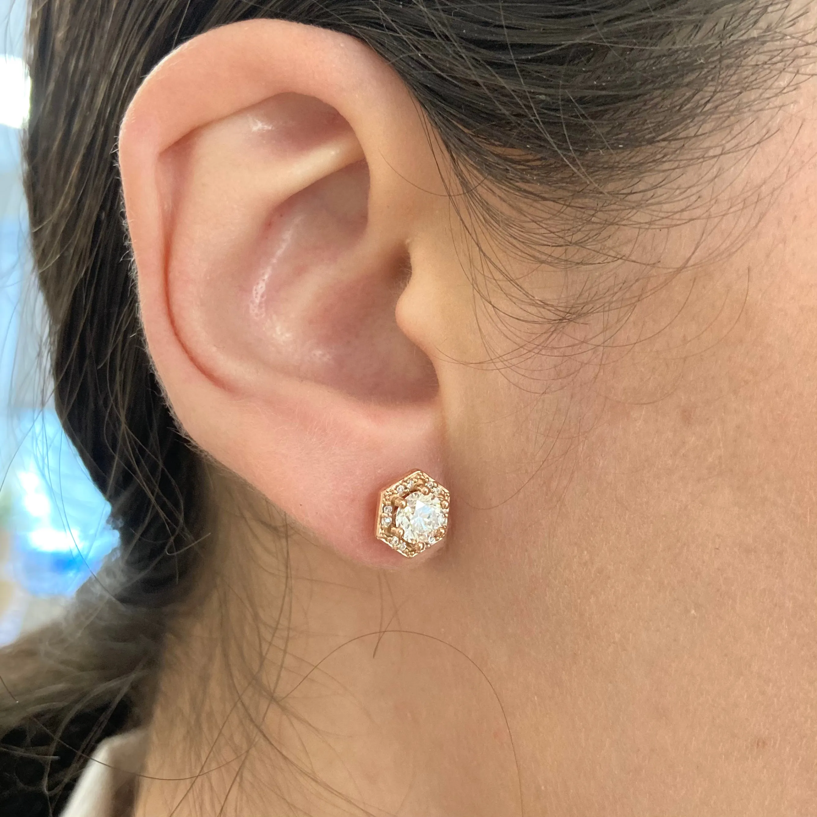 100 Ways Jewelry 100 Ways' Hexagon Halo Diamond Stud Earrings in Rose Gold | Canadian Diamonds | 1.05 ctw