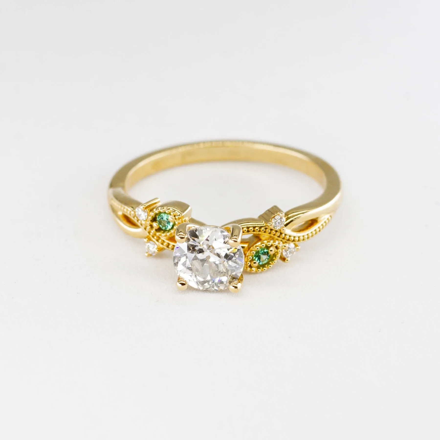 100 Ways Jewelry '100 Ways' Old European Cut Diamond Engagement Ring with Diamond and Emerald Accents | 0.92ctw, 0.04ctw | SZ 7.25 |