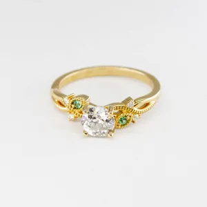 100 Ways Jewelry '100 Ways' Old European Cut Diamond Engagement Ring with Diamond and Emerald Accents | 0.92ctw, 0.04ctw | SZ 7.25 |