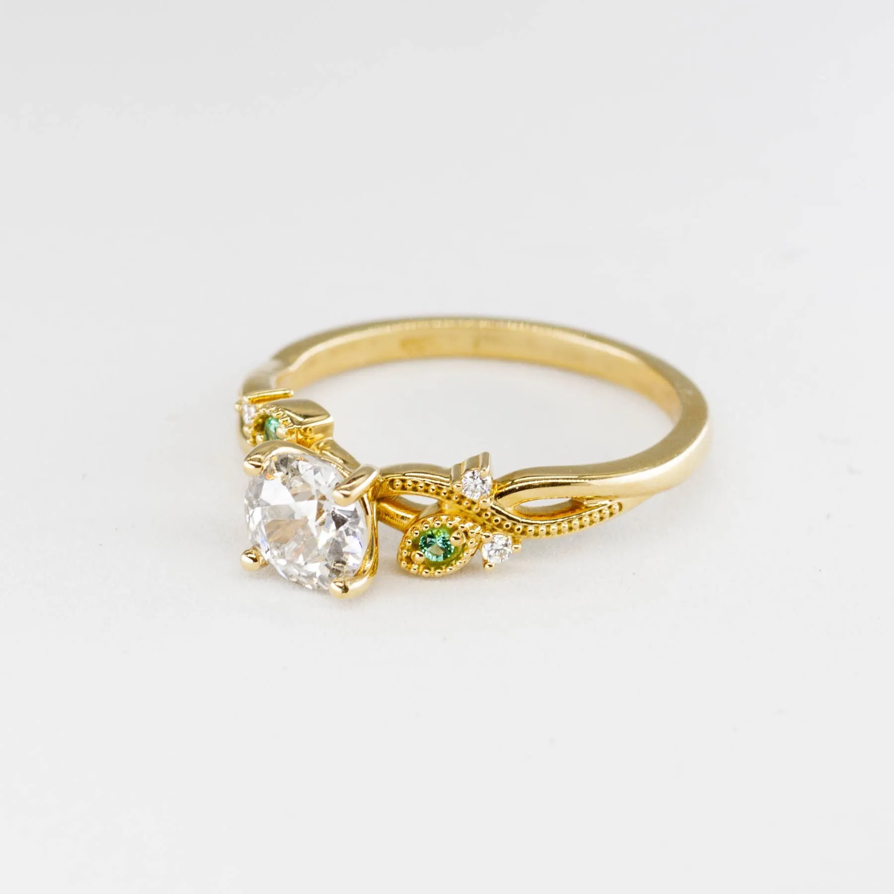 100 Ways Jewelry '100 Ways' Old European Cut Diamond Engagement Ring with Diamond and Emerald Accents | 0.92ctw, 0.04ctw | SZ 7.25 |