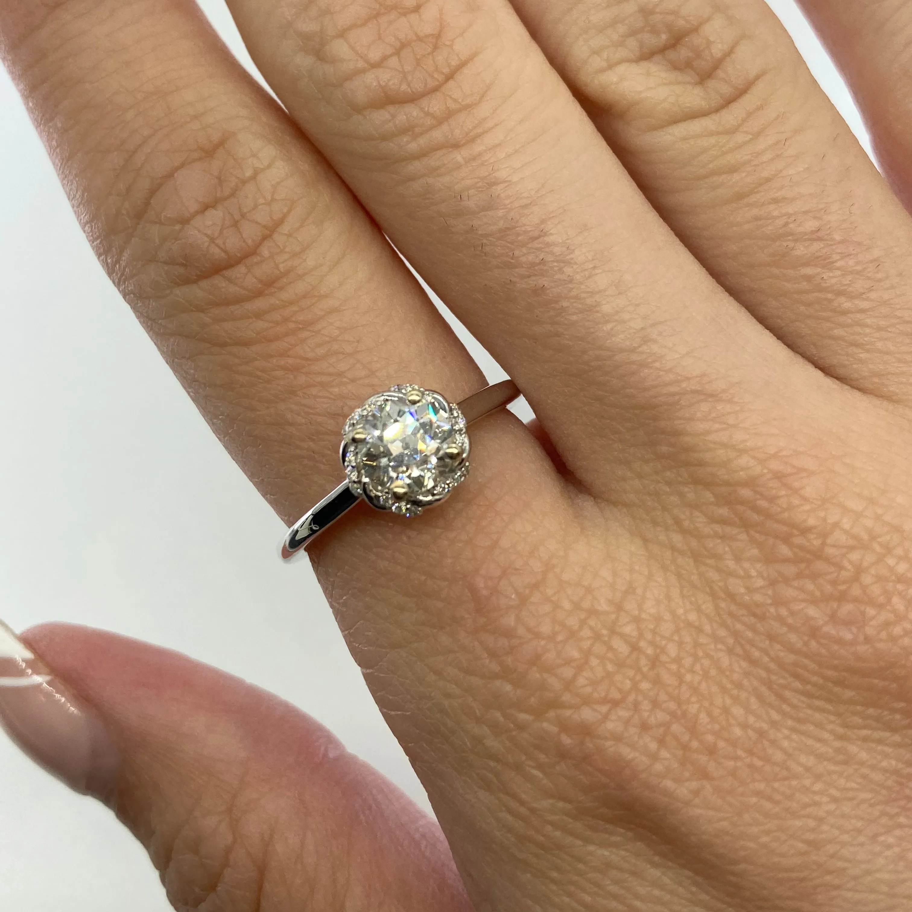 100 Ways Jewelry '100 Ways' Old European Twisted Halo Engagement Ring | 0.99ctw | SZ 7 |