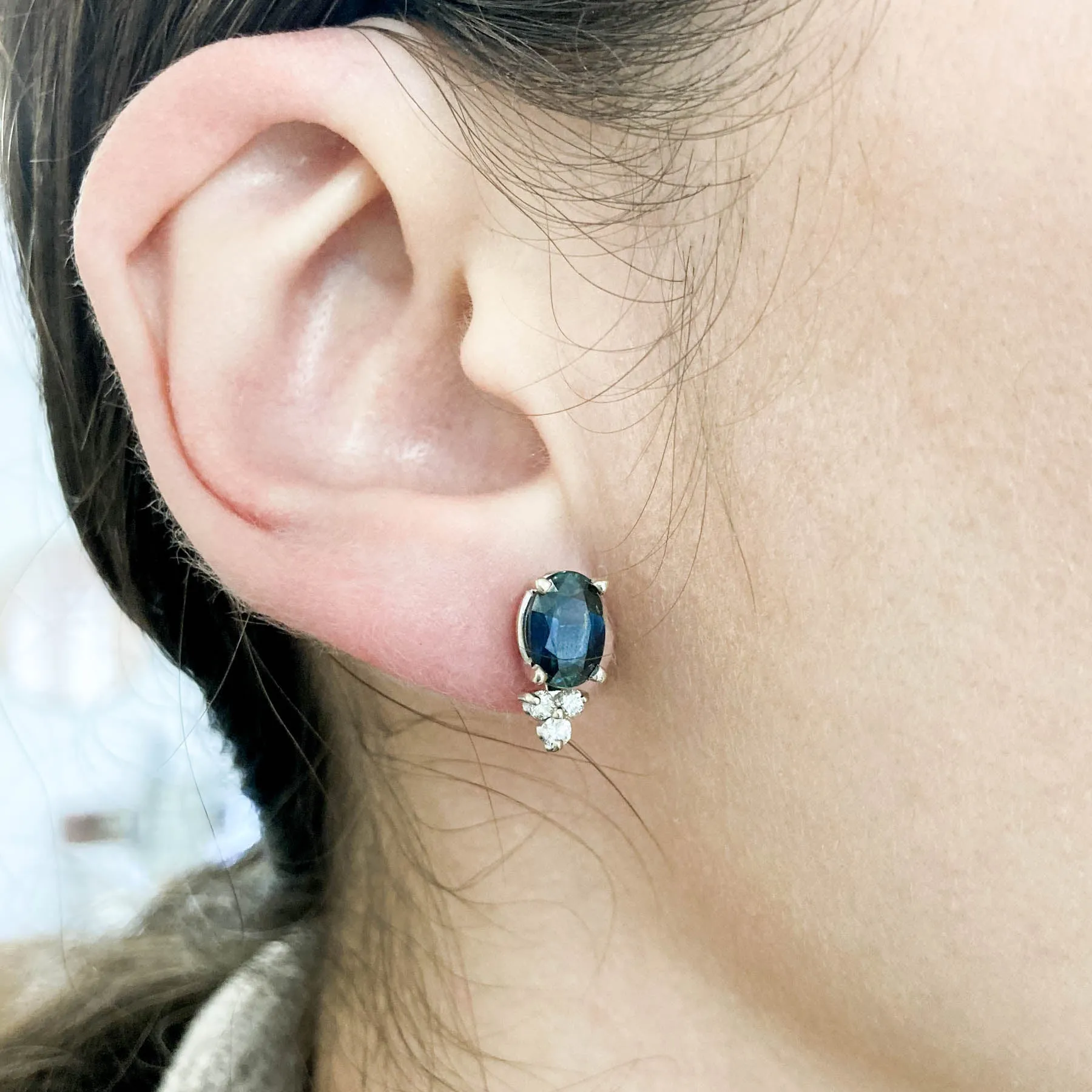 100 Ways Jewelry 100 Ways' Oval Sapphire and Diamond Earrings | 3.18ctw, 0.21ctw |