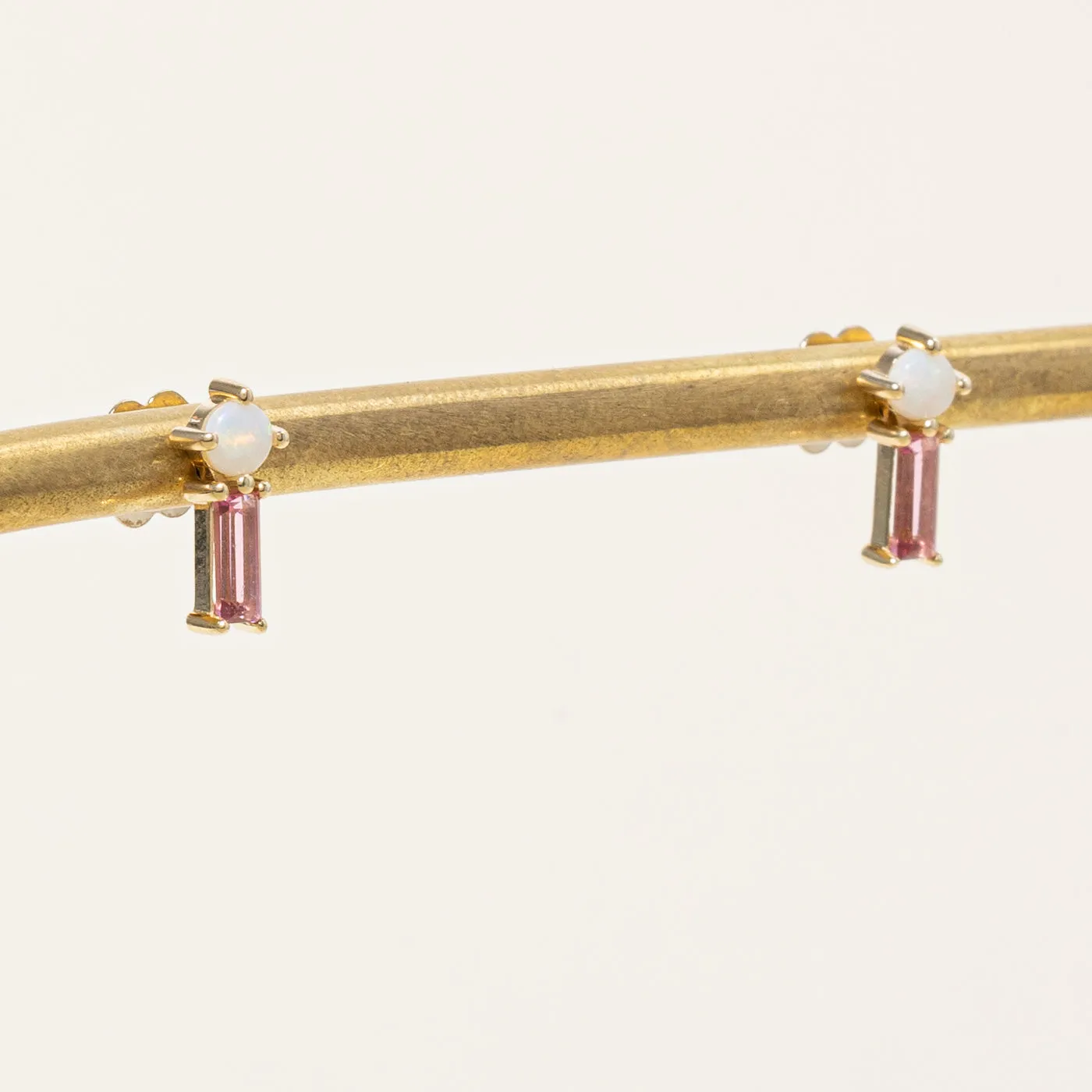 100 Ways Jewelry 100 Ways' Pink Tourmaline & Opal Earrings | 0.30ctw, 0.10ctw |