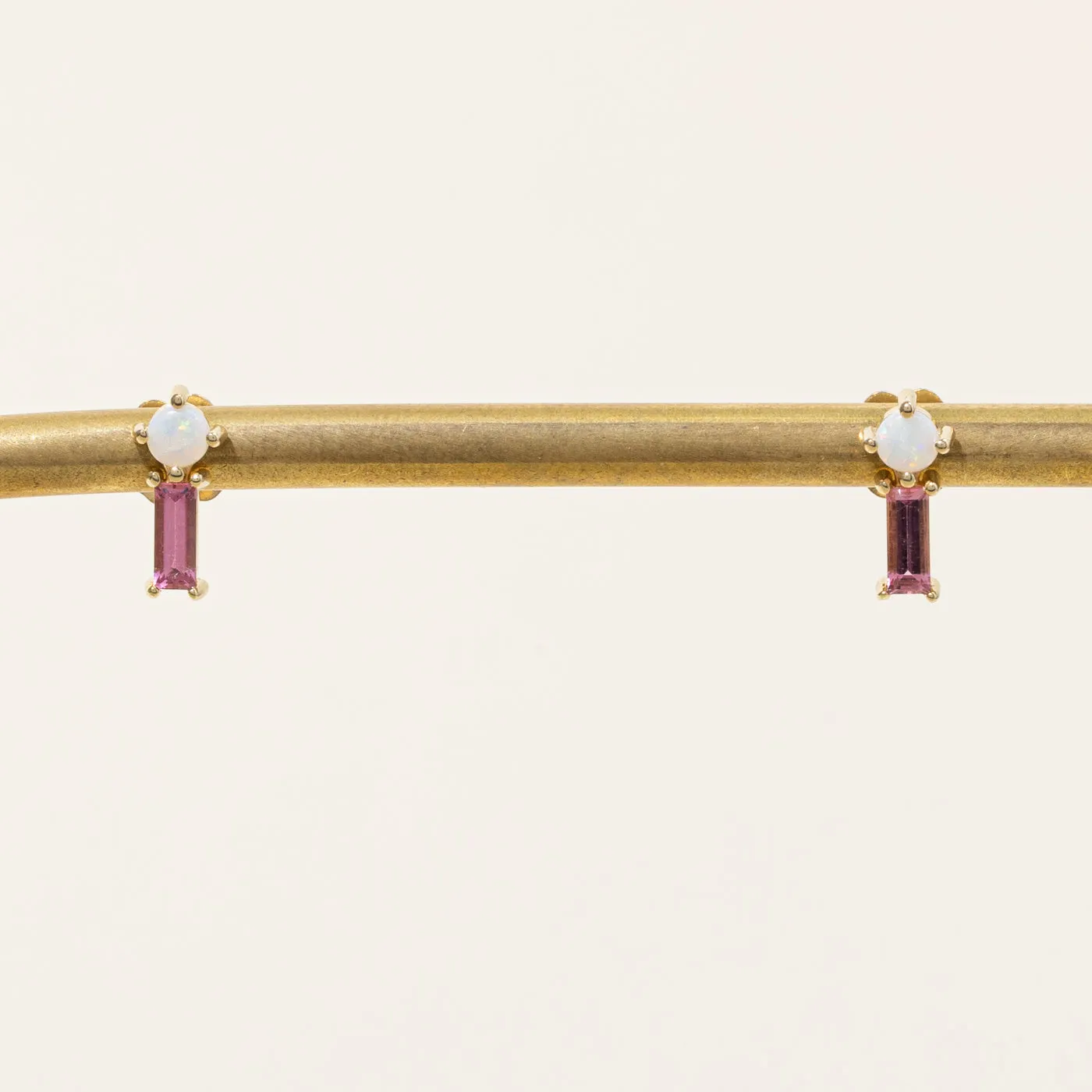 100 Ways Jewelry 100 Ways' Pink Tourmaline & Opal Earrings | 0.30ctw, 0.10ctw |