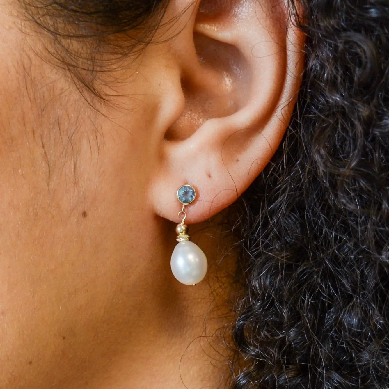 100 Ways Jewelry '100 Ways' Swiss Blue Topaz & Pearl Drop Earrings | 3.50ctw, 0.60ctw |