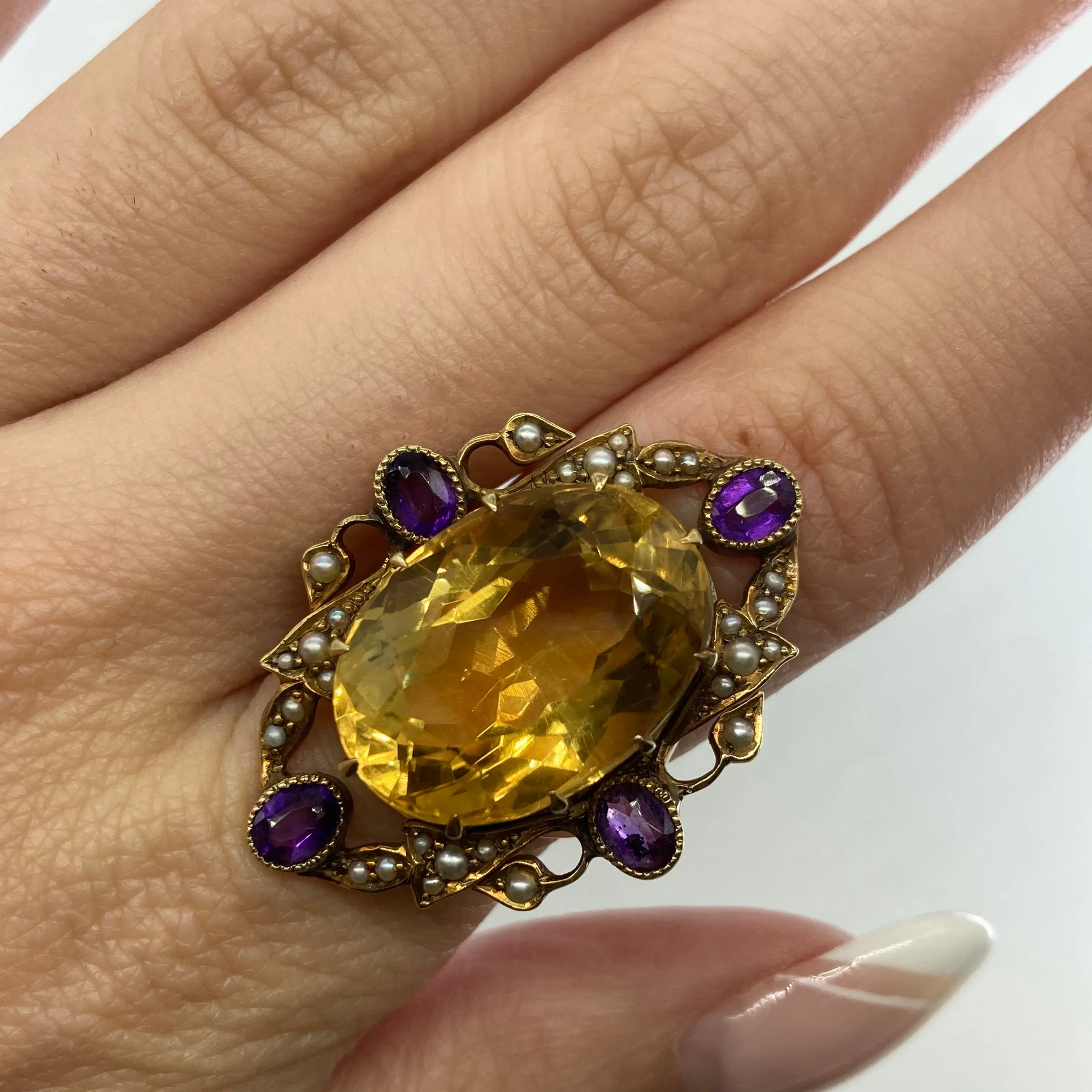 100 Ways Jewelry '100 Ways' Victorian Citrine Cocktail Ring | 13.15ct, 0.60ctw | SZ 5.5 |
