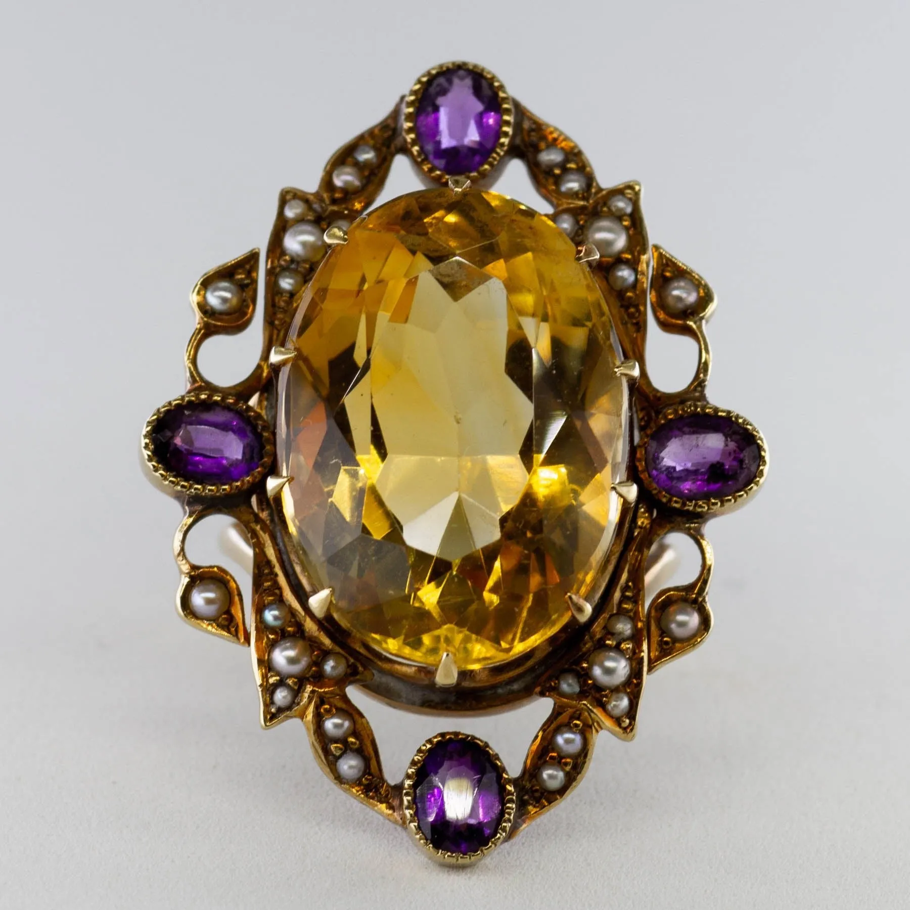 100 Ways Jewelry '100 Ways' Victorian Citrine Cocktail Ring | 13.15ct, 0.60ctw | SZ 5.5 |