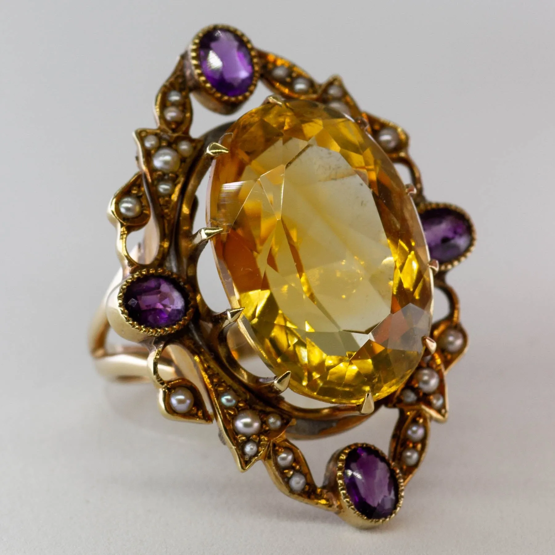 100 Ways Jewelry '100 Ways' Victorian Citrine Cocktail Ring | 13.15ct, 0.60ctw | SZ 5.5 |