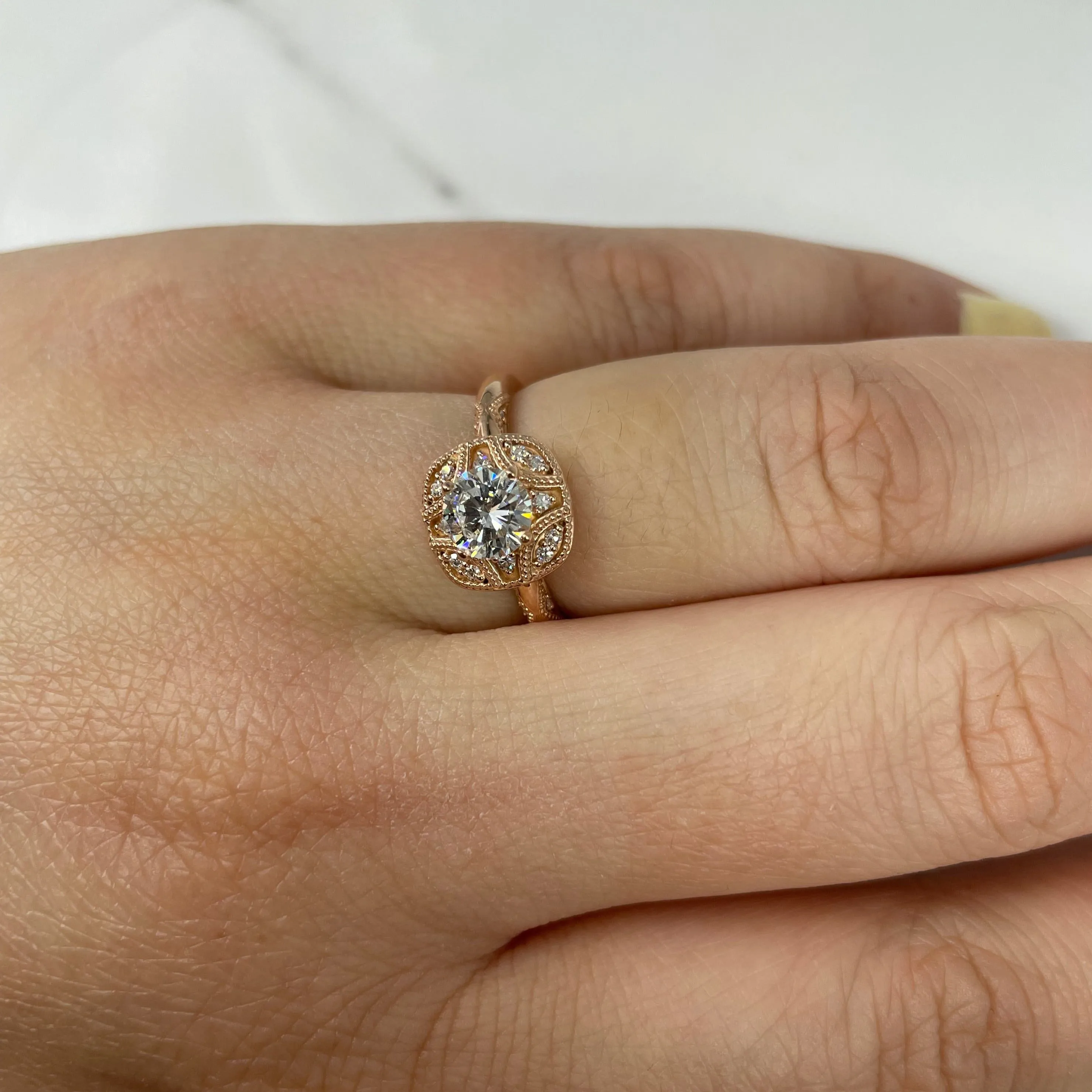 100 Ways Jewelry Bespoke' Art Deco Inspired Rose Gold Engagement Ring | 0.83ctw | SZ 7.25 |