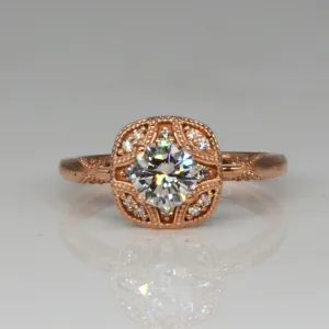 100 Ways Jewelry Bespoke' Art Deco Inspired Rose Gold Engagement Ring | 0.83ctw | SZ 7.25 |