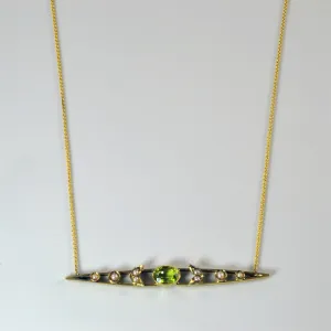 100 Ways Jewelry 'Bespoke' Edwardian Peridot & Pearl Bar Pendant Necklace | 0.65ct | 18" |