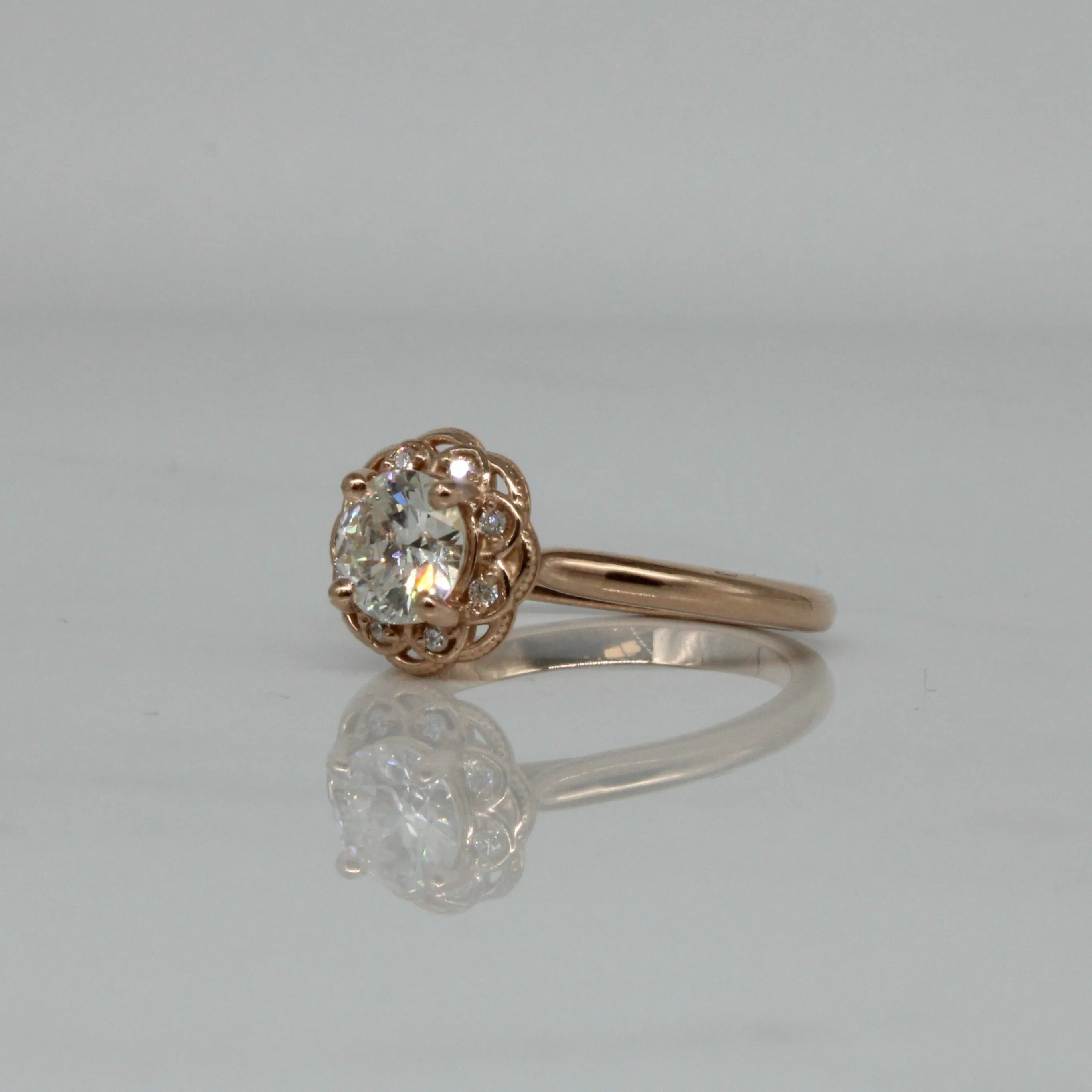 100 Ways Jewelry Bespoke' Filigree Halo Engagement Ring | 0.86ctw | SZ 7 |