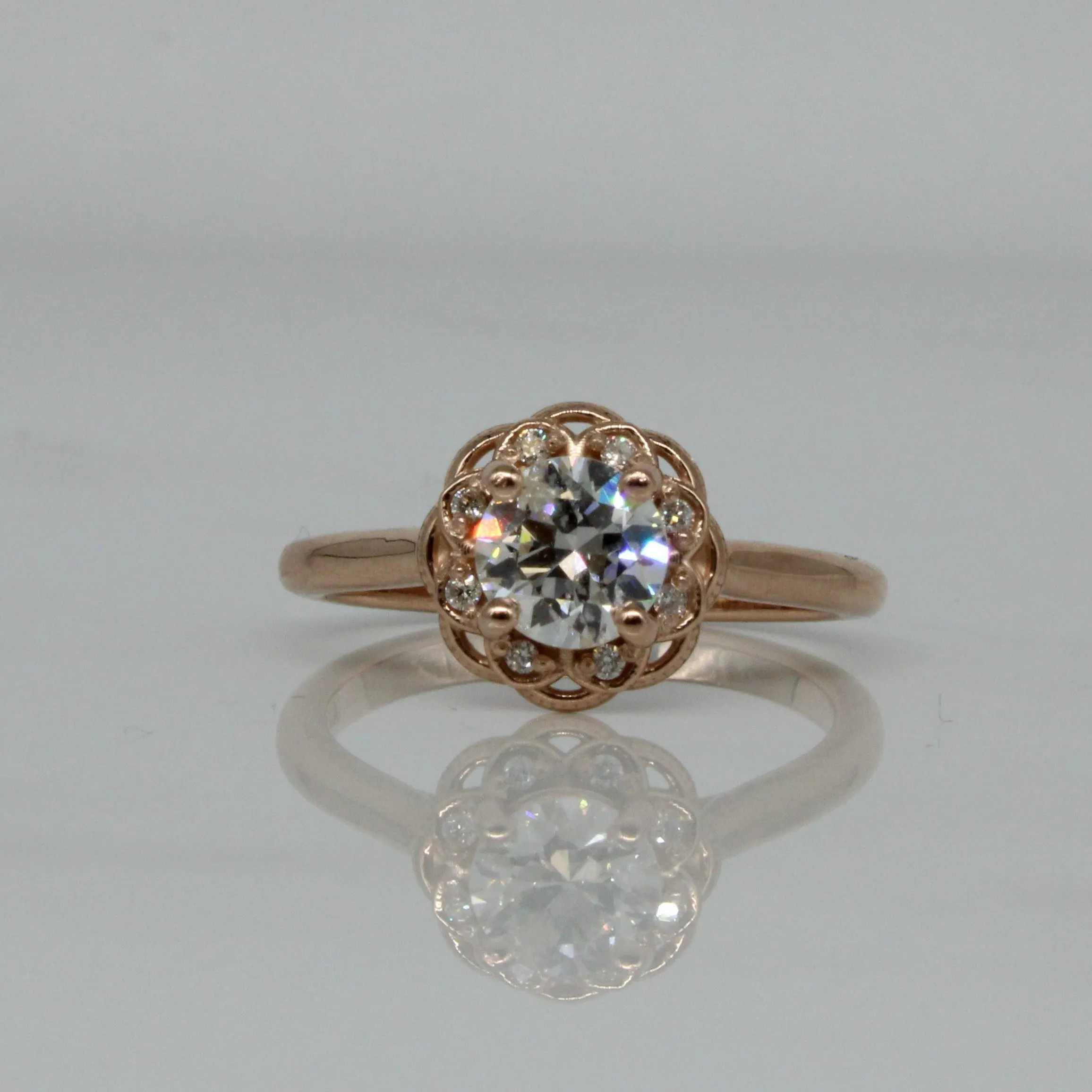 100 Ways Jewelry Bespoke' Filigree Halo Engagement Ring | 0.86ctw | SZ 7 |