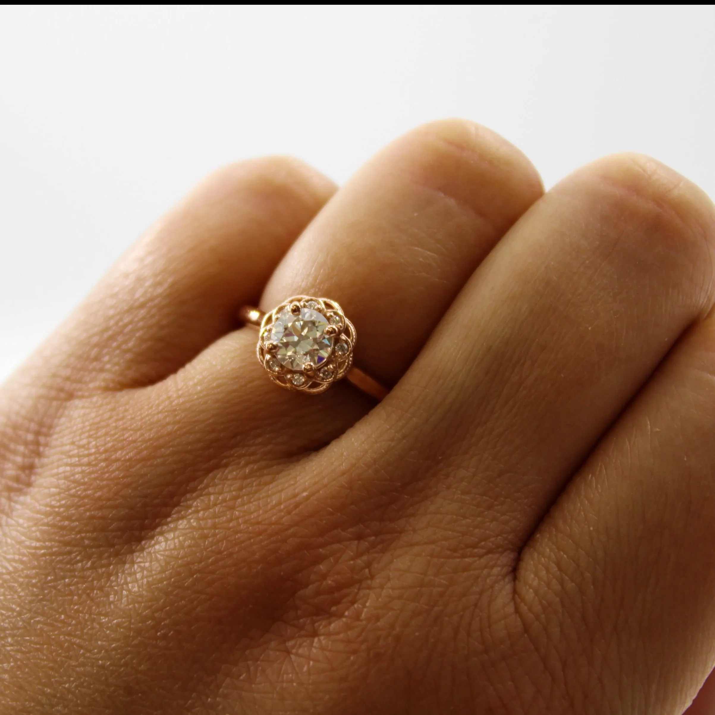 100 Ways Jewelry Bespoke' Filigree Halo Engagement Ring | 0.86ctw | SZ 7 |