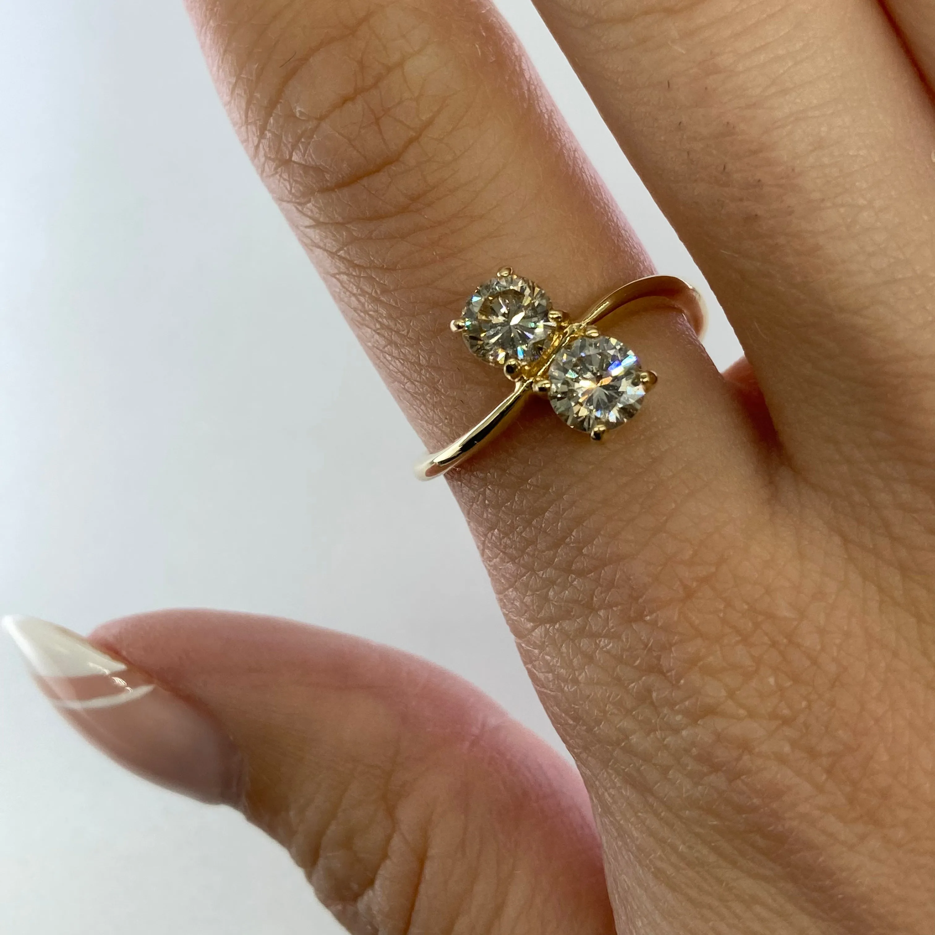 100 Ways Jewelry Bespoke' Modern Toi et Moi Bypass Diamond Ring | 1.06ctw | SZ 7 |