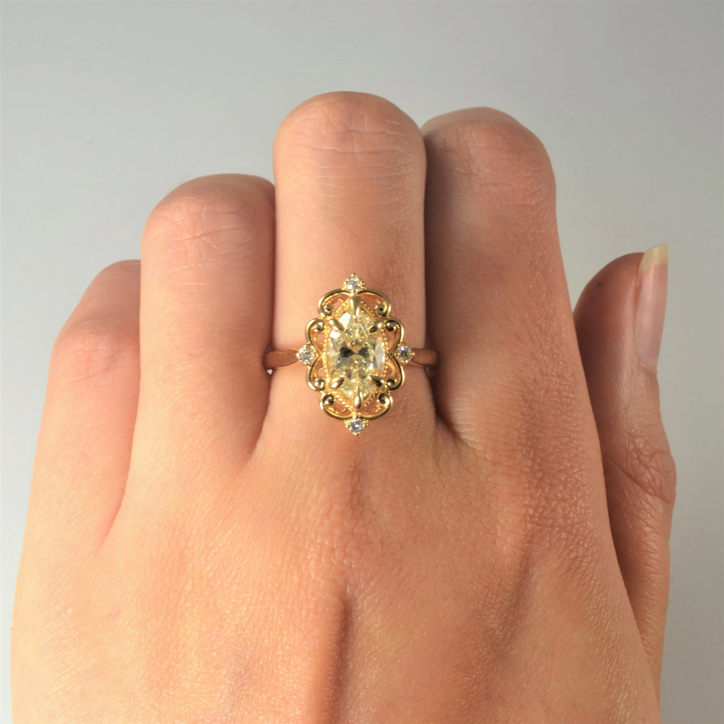 100 Ways Jewelry Bespoke' Ornate Filigree Marquise Diamond Ring | 1.71ctw | SZ 7 |