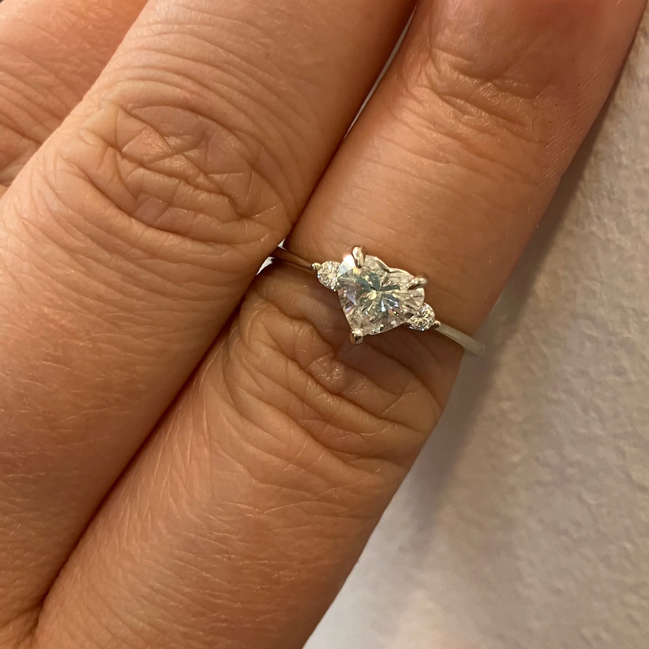 100 Ways Jewelry Bespoke' Three Stone Heart Cut Diamond Engagement Ring | 0.92ctw | SZ 6.75 |