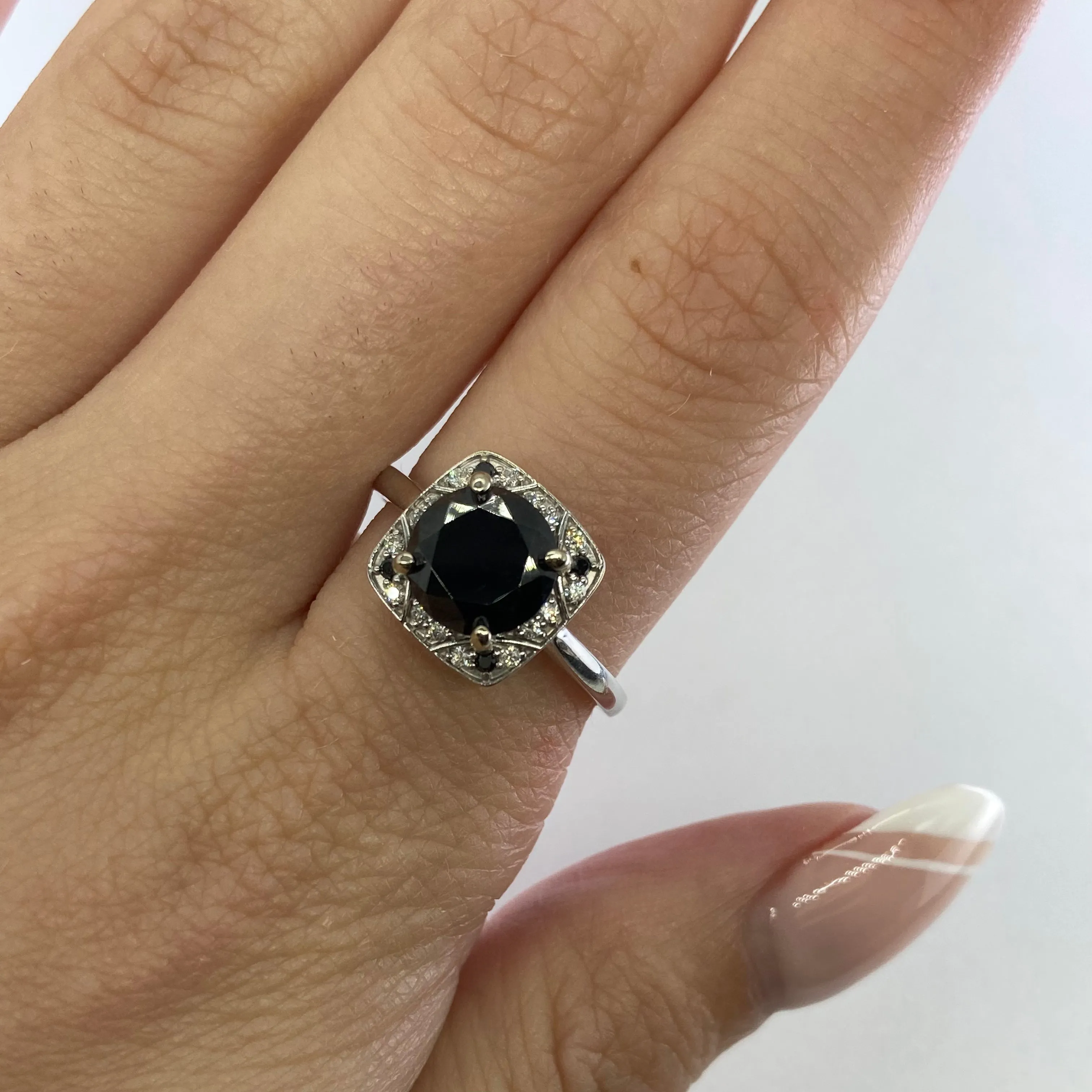 100 Ways Jewelry Black Diamond Halo Engagement Ring | SZ 7.25 |