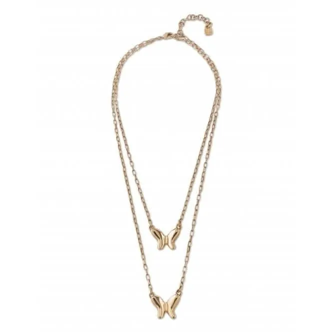 18K Gold Plated Double Butterfly Necklace COL1861ORO0000U Unode50 Jewelry And Accessories