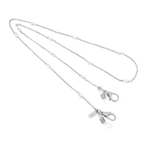 1928 Jewelry 2 In 1 Grey Faux Pearl Face Mask and Badge & Eyeglass Holder 24" 1928 Jewelry