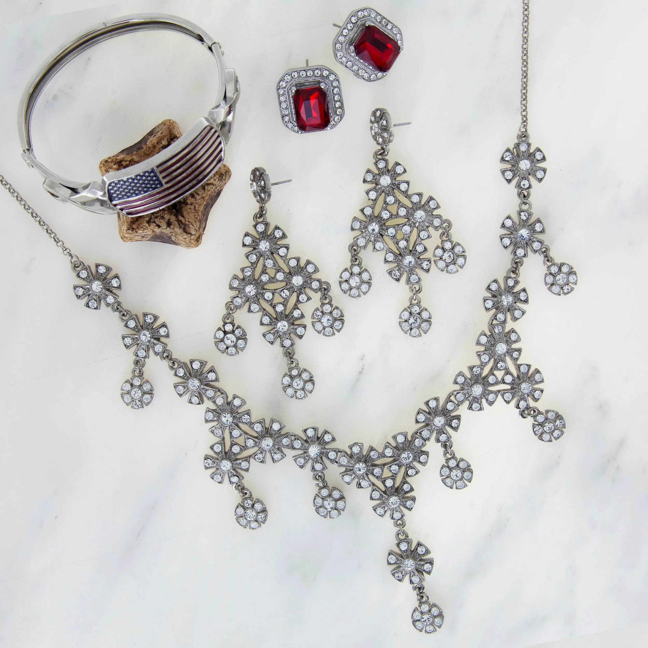 1928 Jewelry $200 Value Mystery Jewelry Package One Necklace, Two Earrings and One Bracelet 1928 Jewelry