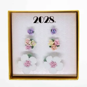 1928 Jewelry 3 Piece Porcelain Rose In A Box Earring Set 1928 Jewelry