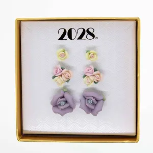 1928 Jewelry 3Pc Multi Color Porcelain Rose In A Box Earring Set 1928 Jewelry