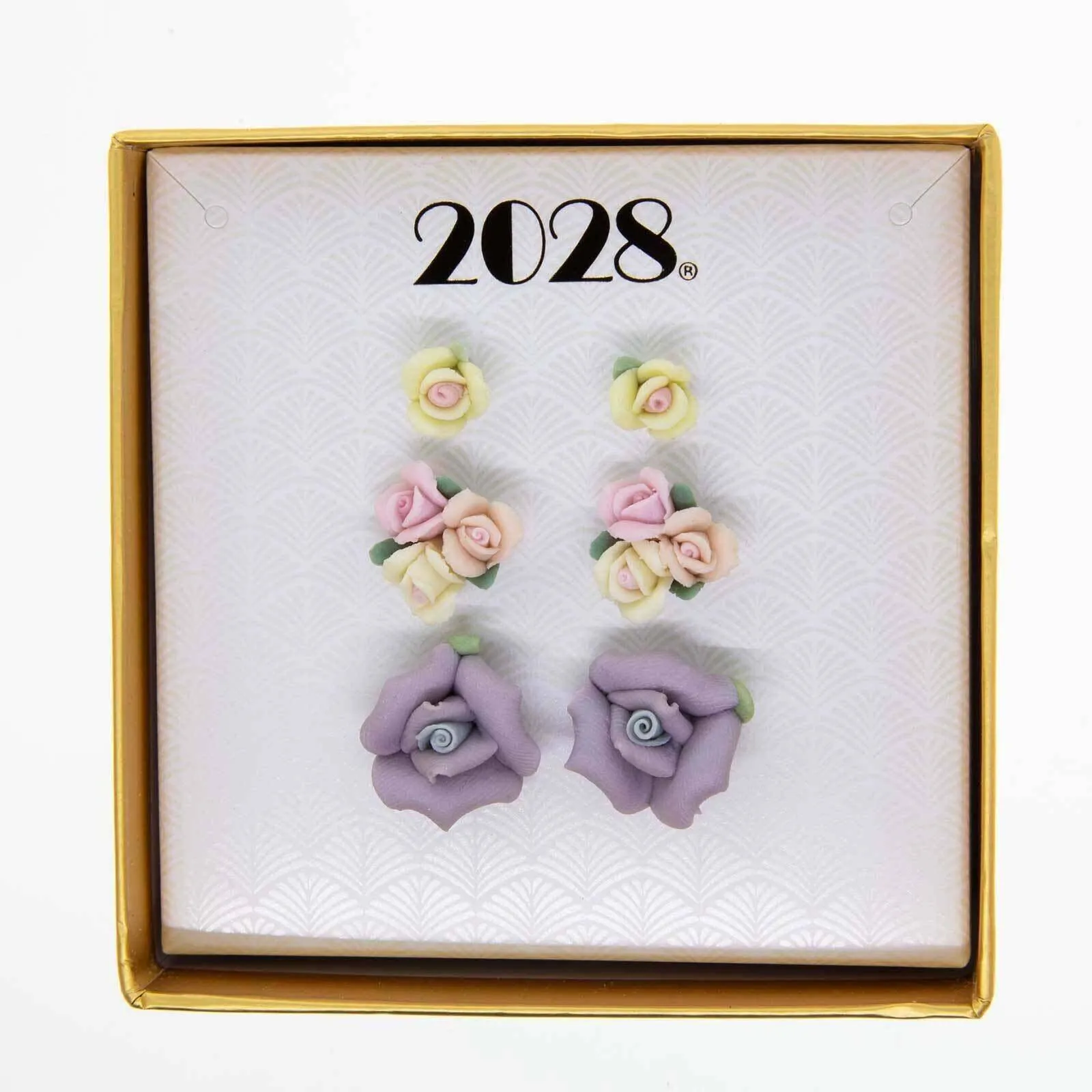 1928 Jewelry 3Pc Multi Color Porcelain Rose In A Box Earring Set 1928 Jewelry