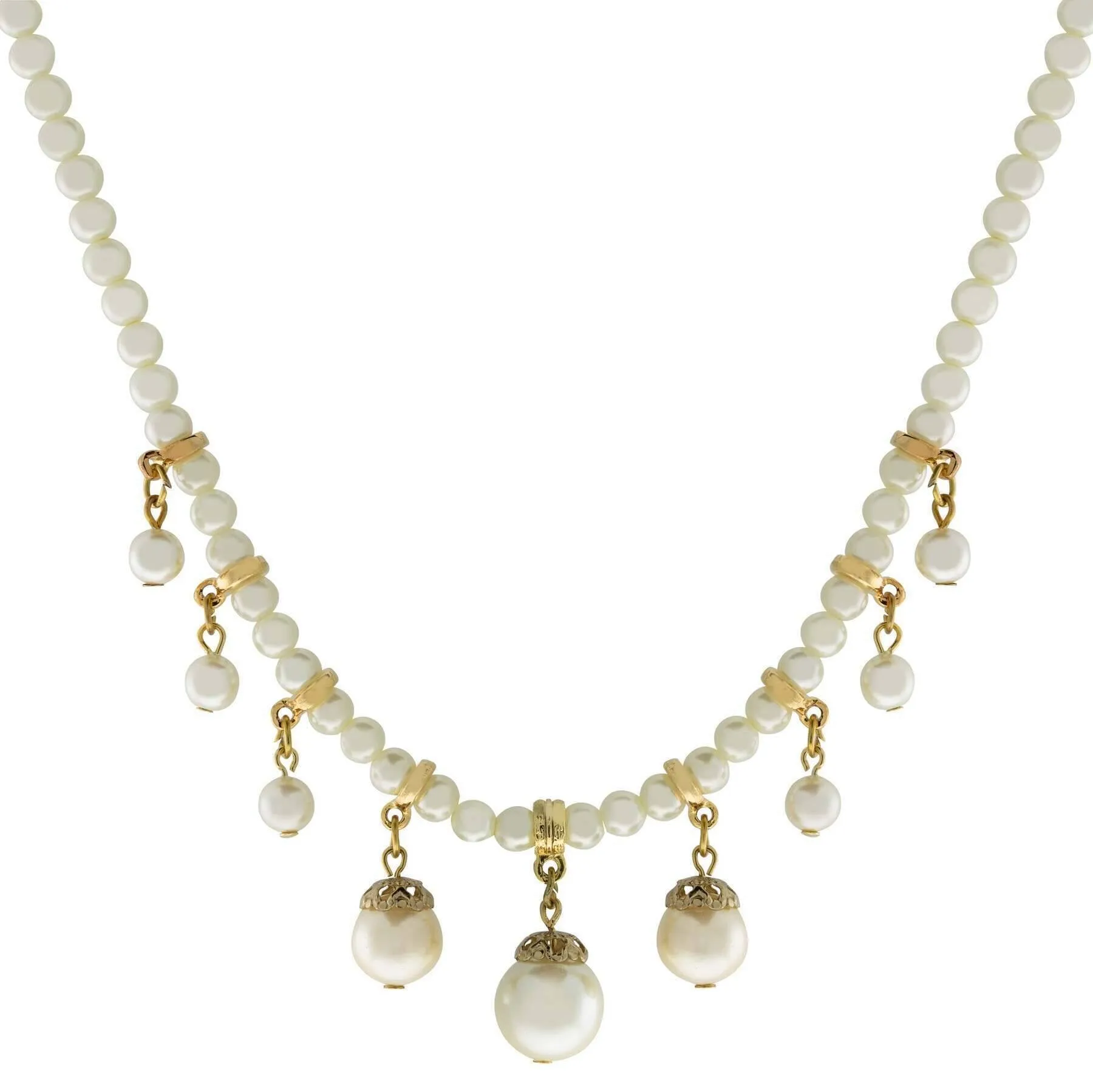 1928 Jewelry 5mm Faux Pearl Strand Chain & Faux Pearls Drops Necklace 15"   3" Extender 1928 Jewelry