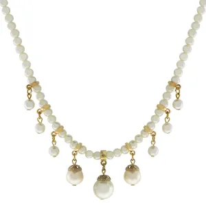 1928 Jewelry 5mm Faux Pearl Strand Chain & Faux Pearls Drops Necklace 15"   3" Extender 1928 Jewelry
