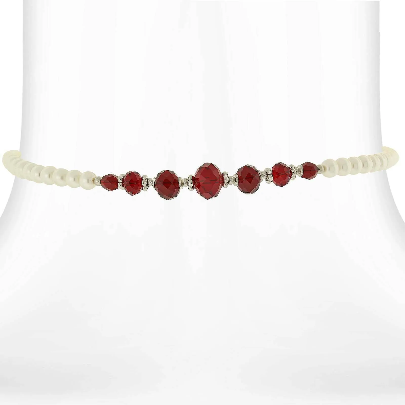 1928 Jewelry 6mm Faux Pearl Strand And Crystal Coil Choker Necklace 15" 1928 Jewelry