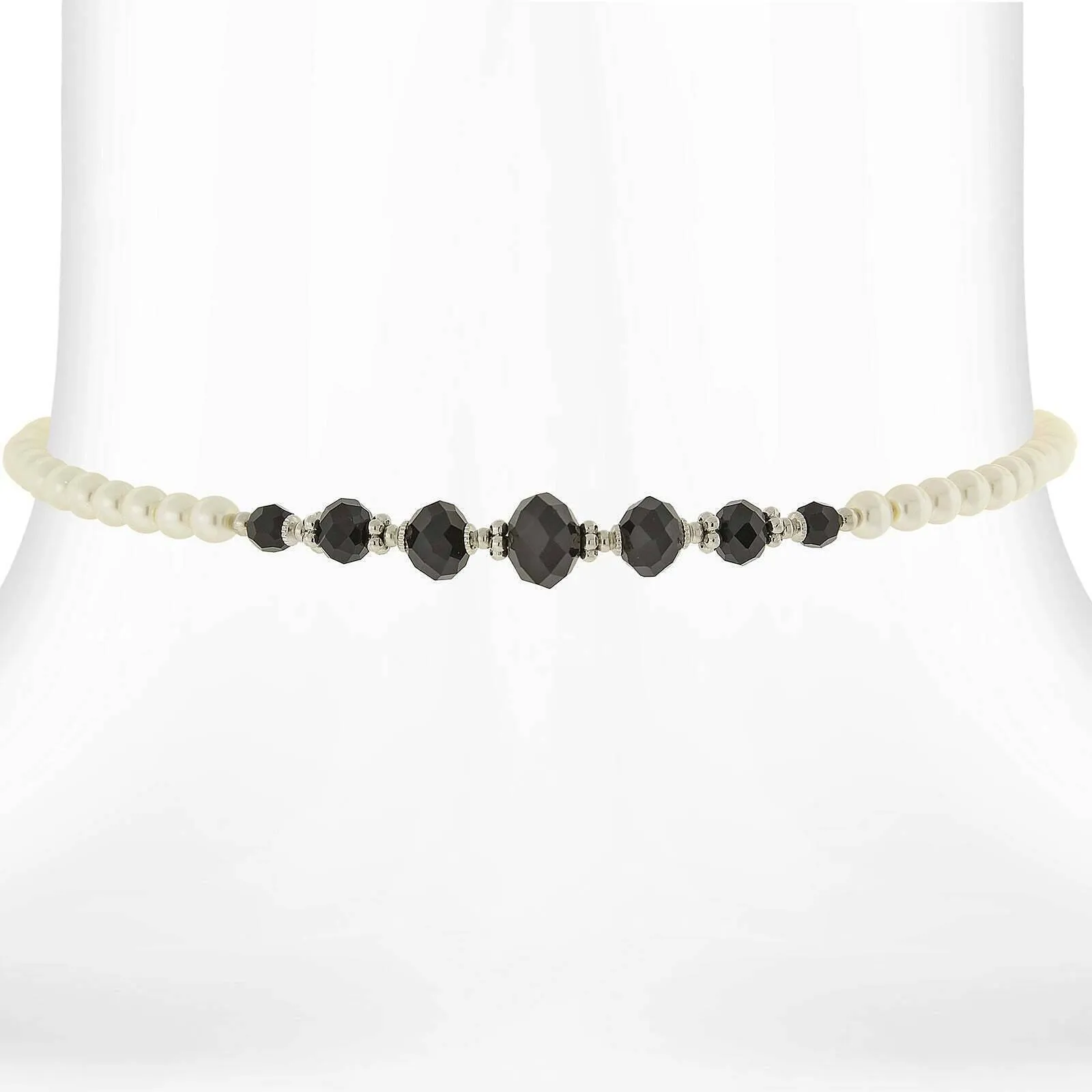 1928 Jewelry 6mm Faux Pearl Strand And Crystal Coil Choker Necklace 15" 1928 Jewelry