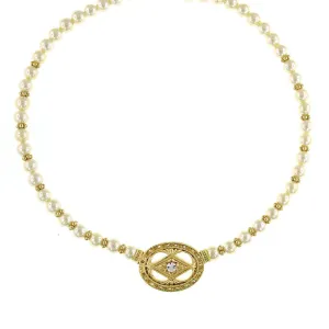 1928 Jewelry 7mm Faux Pearl And Crystal Pendant Necklace 16"   3" Extender 1928 Jewelry