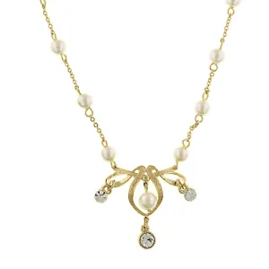 1928 Jewelry 7mm Faux Pearl And Crystal Pendant Necklace 16"   3" Extender 1928 Jewelry