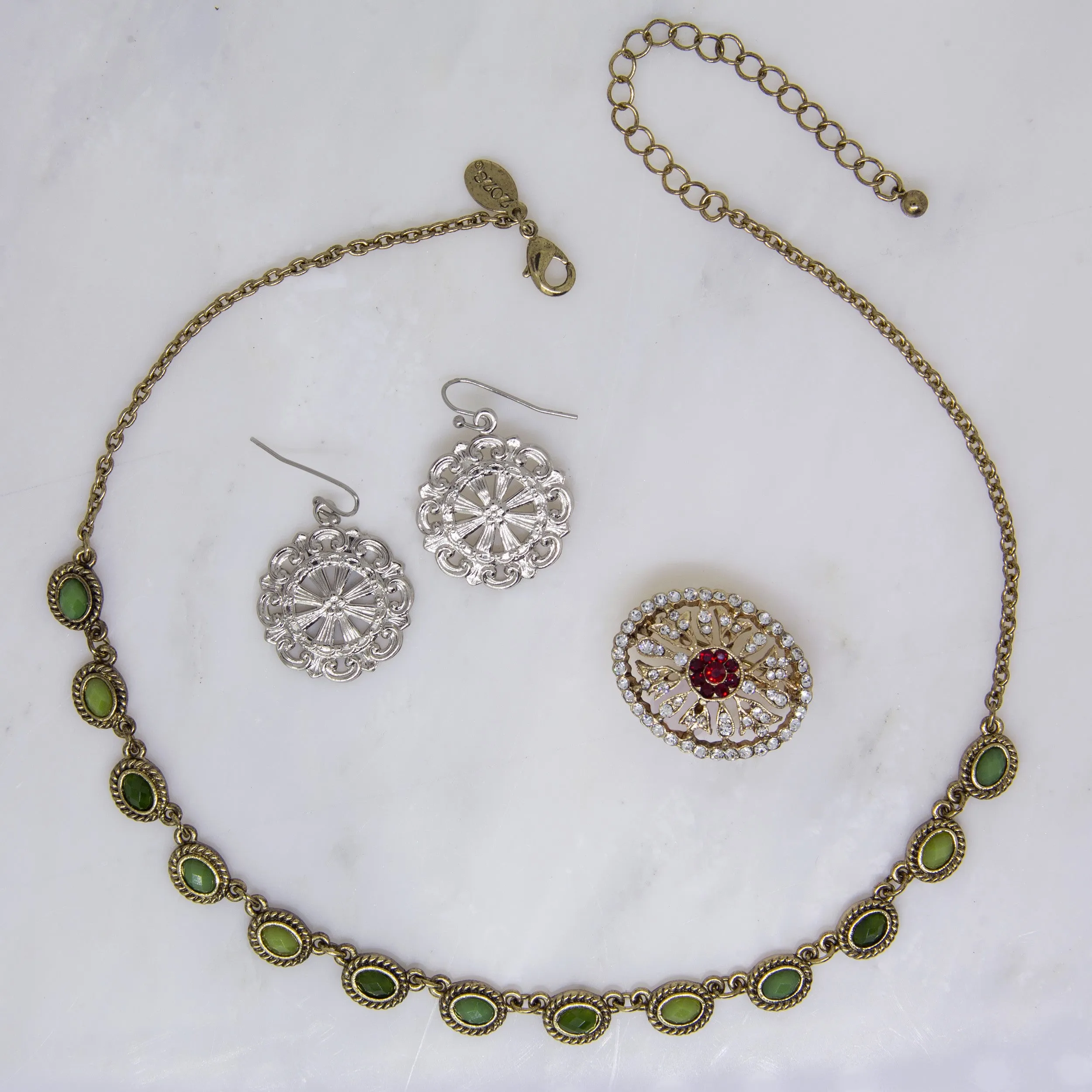 1928 Jewelry $80 Value Mystery Jewelry Package One Necklace, One Earring and One Brooch 1928 Jewelry