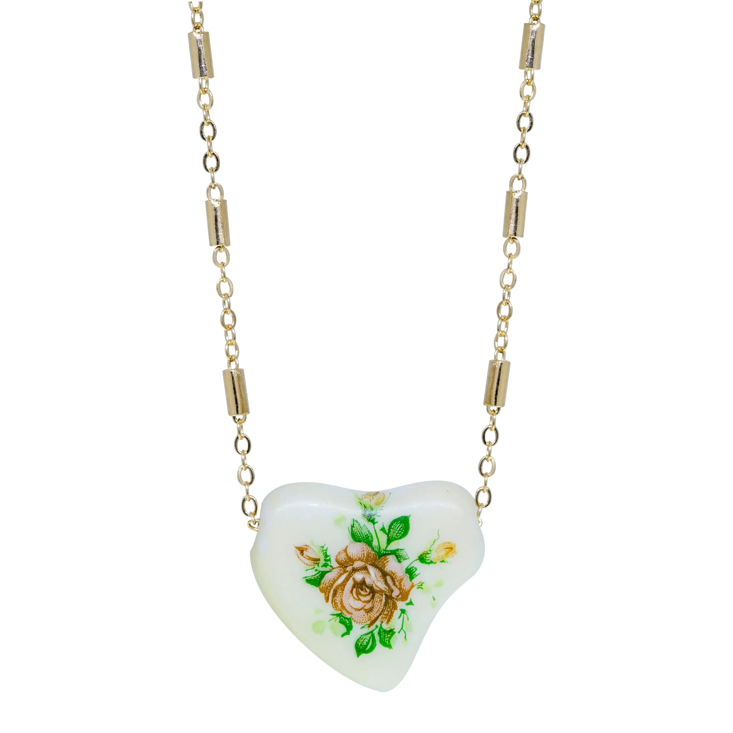 1928 Jewelry 85' Porcelain Heart & Rose Pendant Necklace 15"   3" Extension 1928 Jewelry