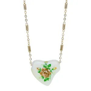 1928 Jewelry 85' Porcelain Heart & Rose Pendant Necklace 15"   3" Extension 1928 Jewelry