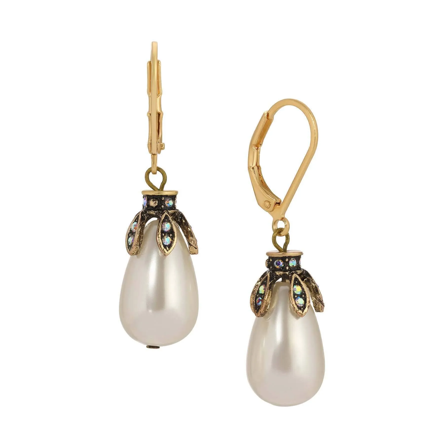 1928 Jewelry AB & Fuchsia Crystal White Teardrop Faux Pearl Drop Earrings 1928 Jewelry