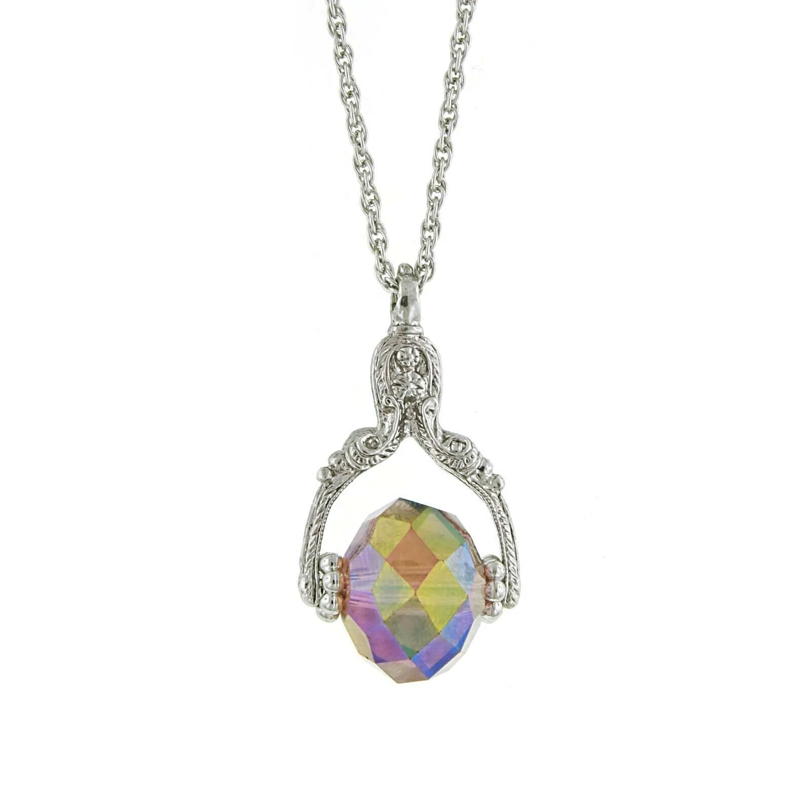 1928 Jewelry Ab Crystal Spinner Pendant Necklace 30" 1928 Jewelry